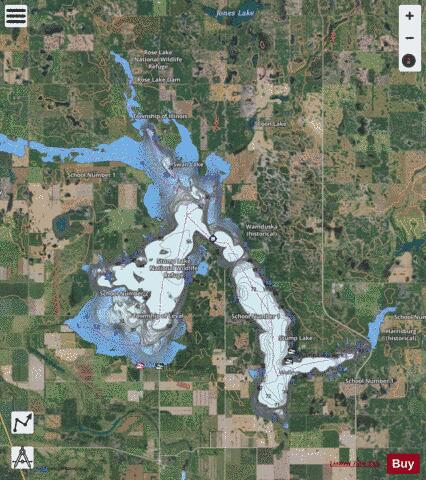 Stump Lake depth contour Map - i-Boating App - Satellite