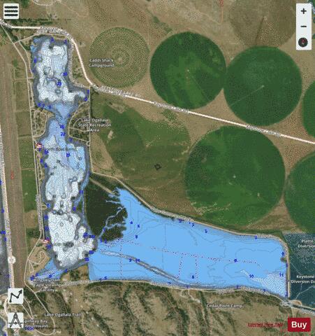 Lake Ogallala depth contour Map - i-Boating App - Satellite