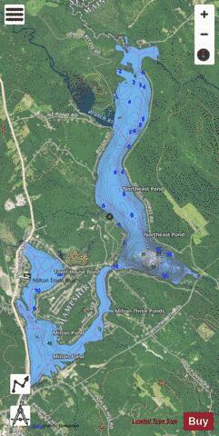 Milton Three Ponds depth contour Map - i-Boating App - Satellite
