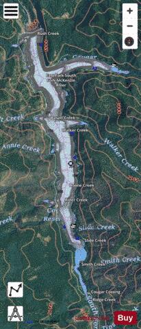 Cougar Reservoir depth contour Map - i-Boating App - Satellite