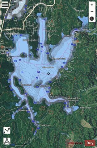 Siltcoos Lake depth contour Map - i-Boating App - Satellite