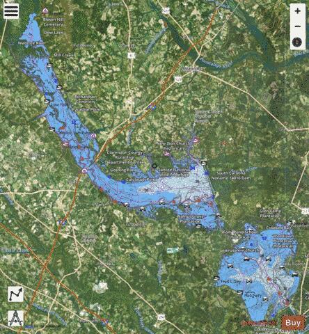 Lake Marion & Moultrie depth contour Map - i-Boating App - Satellite
