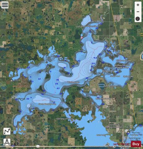 Waubay depth contour Map - i-Boating App - Satellite
