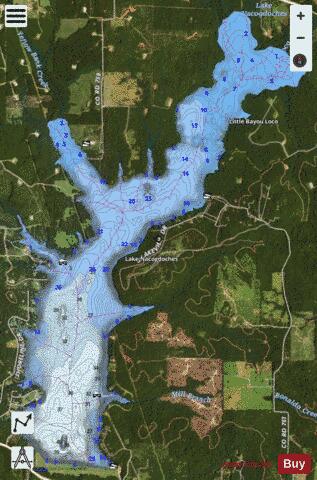 Nacogdoches depth contour Map - i-Boating App - Satellite