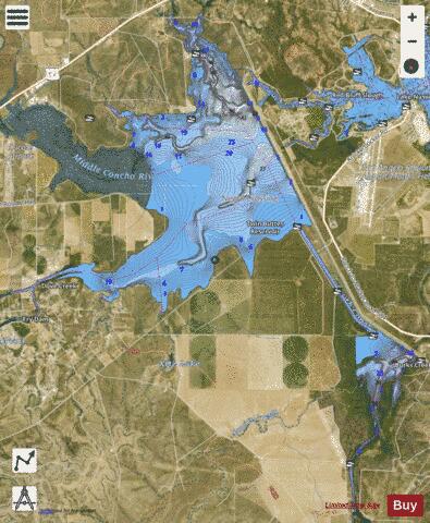 Twin Buttes Reservoir depth contour Map - i-Boating App - Satellite