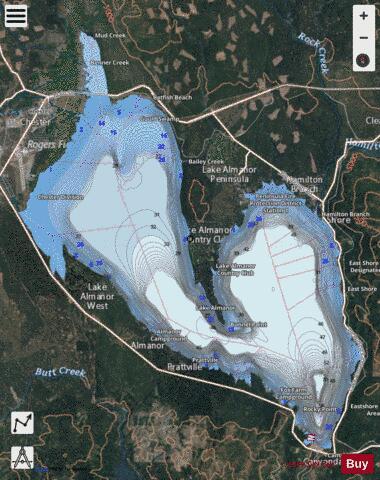 Lake Almanor depth contour Map - i-Boating App - Satellite