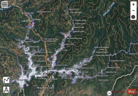 Lake Shasta depth contour Map - i-Boating App - Satellite
