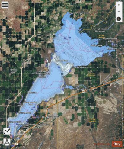 American Falls Reservoir depth contour Map - i-Boating App - Satellite