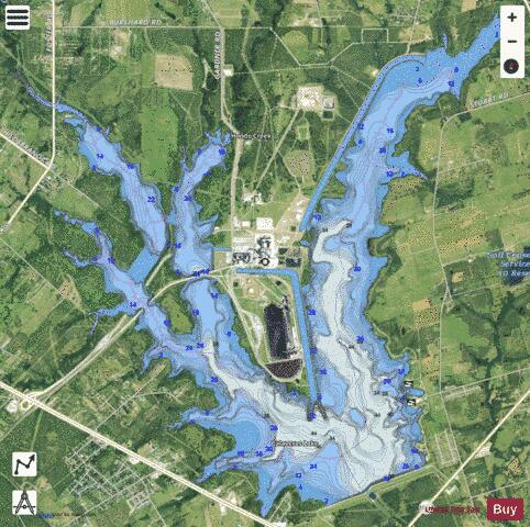 Calaveras Lake depth contour Map - i-Boating App - Satellite