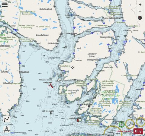 Channels Vicinity of\chenaux proximité de Milbanke Sound (Part 1 of 2) Marine Chart - Nautical Charts App - Streets