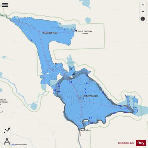 North Fowl Lake depth contour Map - i-Boating App - Streets
