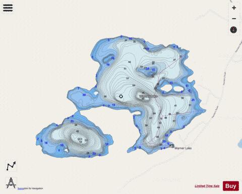 Warner Lake depth contour Map - i-Boating App - Streets