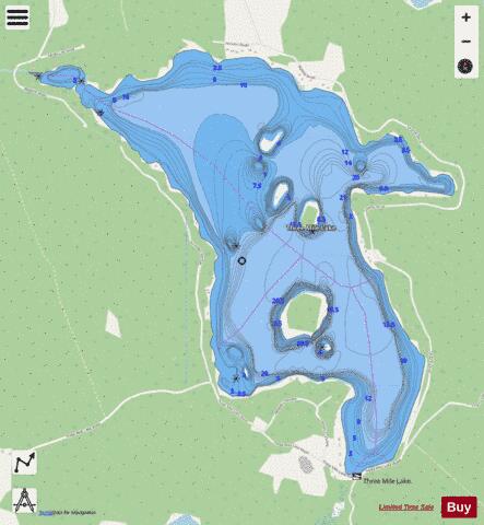 Three Mile Lake A depth contour Map - i-Boating App - Streets