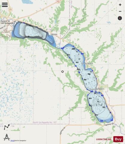 Katepwa Lake + Lebret / Mission Lake depth contour Map - i-Boating App - Streets