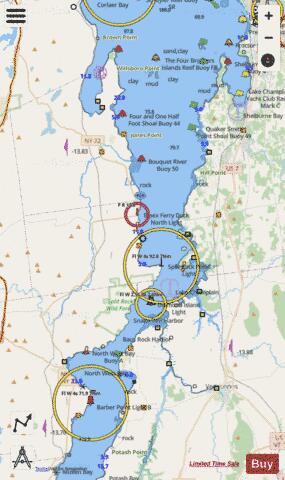 LAKE CHAMPLAIN FOUR BROTHERS ISLANDS TO BARBER POINT NY Marine Chart - Nautical Charts App - Streets
