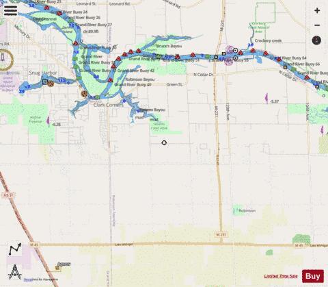 GRAND RIVER MICH FROM DERMO BAYOU TO BASS RIVER Marine Chart - Nautical Charts App - Streets