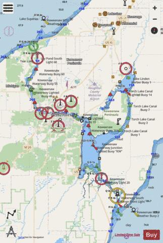 KEWEENAW WATERWAY MICHIGAN INCLUDING TORCH LAKE Marine Chart - Nautical Charts App - Streets