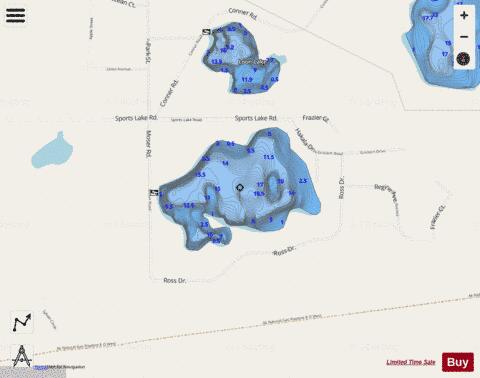 Sport Lake depth contour Map - i-Boating App - Streets