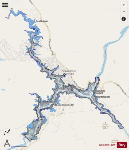 Tulloch Reservoir depth contour Map - i-Boating App - Streets