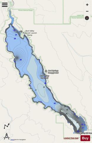 Butt Valley Reservoir depth contour Map - i-Boating App - Streets