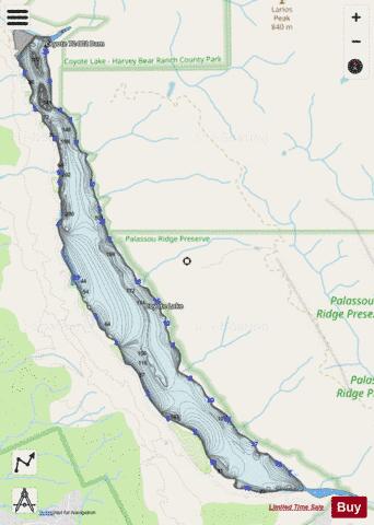 Coyote Lake depth contour Map - i-Boating App - Streets