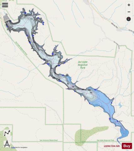 Lake Del Valle depth contour Map - i-Boating App - Streets