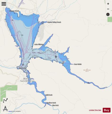 Pillsbury Lake depth contour Map - i-Boating App - Streets