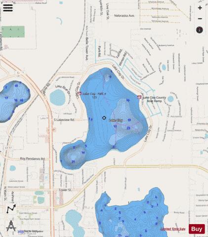 Clay Lake depth contour Map - i-Boating App - Streets