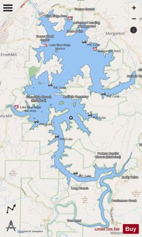 Blue Ridge Lake depth contour Map - i-Boating App - Streets