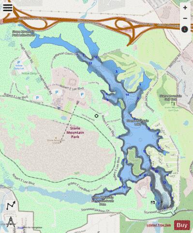 Stone Mountain Lake depth contour Map - i-Boating App - Streets