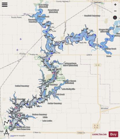 Lake Shelbyville depth contour Map - i-Boating App - Streets