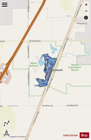 Monee Reservoir depth contour Map - i-Boating App - Streets