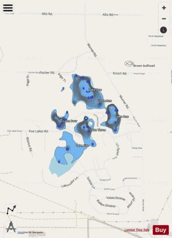 Five Lakes  South  ,Otsego depth contour Map - i-Boating App - Streets