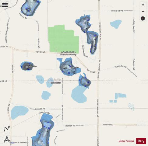 Harts + Weekes Lake depth contour Map - i-Boating App - Streets