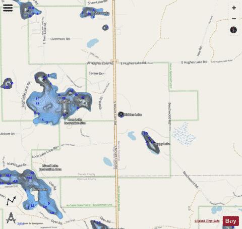 Hidden Lake Oscoda depth contour Map - i-Boating App - Streets