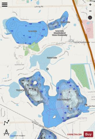 Ponemah + Squaw + Loon + Little Mud Lake depth contour Map - i-Boating App - Streets