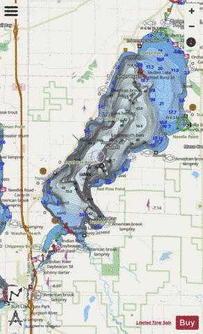 Mullett Lake depth contour Map - i-Boating App - Streets