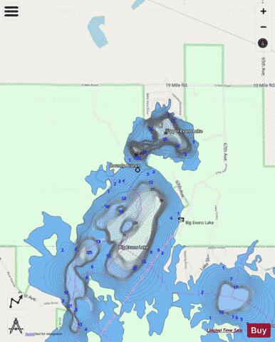Upper Evans Lake depth contour Map - i-Boating App - Streets