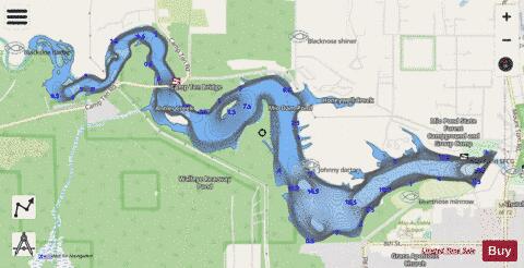 Mio Dam Pond Oscoda depth contour Map - i-Boating App - Streets
