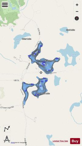 Branch Lake + Peninsula Lake depth contour Map - i-Boating App - Streets