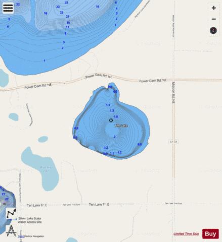 Ten Lake depth contour Map - i-Boating App - Streets