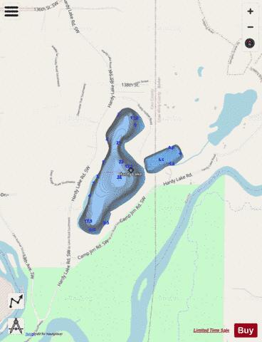 Hardy Lake depth contour Map - i-Boating App - Streets