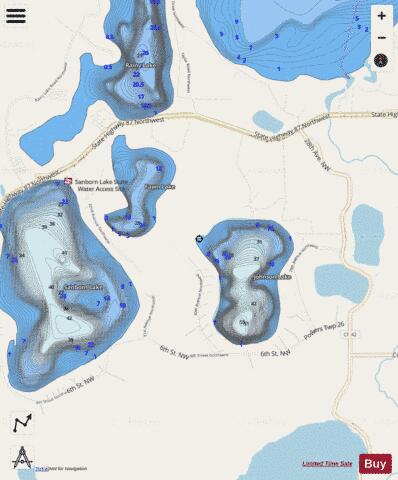 Fawn Lake + Johnson Lake depth contour Map - i-Boating App - Streets
