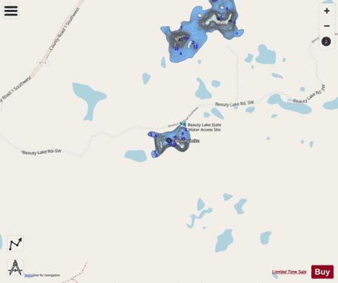 Beauty Lake depth contour Map - i-Boating App - Streets