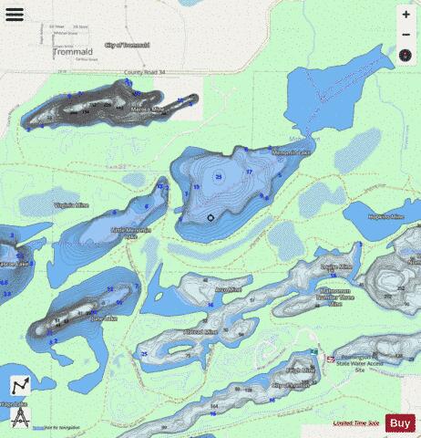 June Lake + Little Menomin Lake + Menomin Lake depth contour Map - i-Boating App - Streets