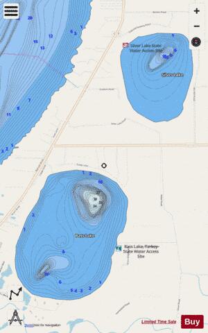 Silver + Bass Lake depth contour Map - i-Boating App - Streets