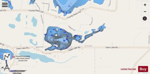 Fawn Lake depth contour Map - i-Boating App - Streets