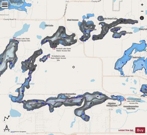 Bass Lake + Kimble Lake + Little Bass Lake + Little Round Lake + Little Star Lak depth contour Map - i-Boating App - Streets