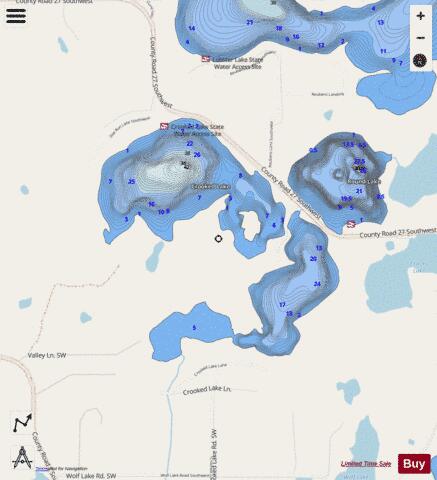 Crooked Lake + depth contour Map - i-Boating App - Streets