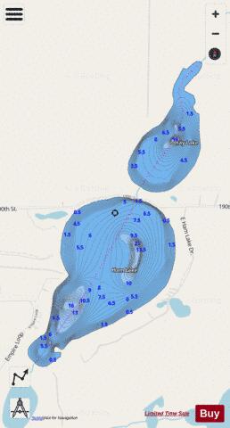Ham & Hay Lakes depth contour Map - i-Boating App - Streets
